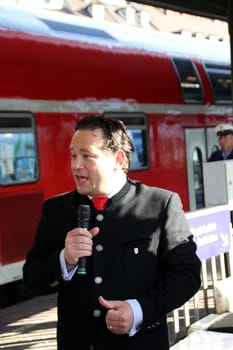 Alexander Bonde,Minister for Rural Affairs and Consumer Protection of the State of Baden-Württemberg,at Freiburg Central Station on 5 June 2012. The Höllentalbahn is celebrating its 125th anniversary these days.