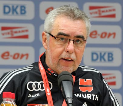 The national coach of the German biathlon team,Uwe Müßiggang