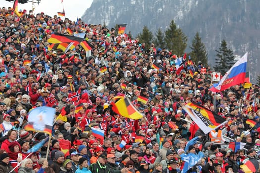 Fascination Biathlon - a sport mobilizes the masses. Fans in Ruhpolding.