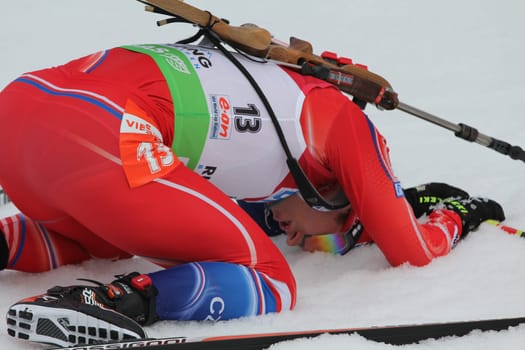 Fighting to the end - a biathlete in the finish