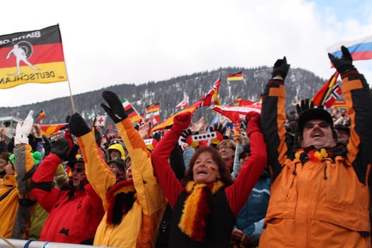 Fascination Biathlon - a sport mobilizes the masses. Fans in Ruhpolding.