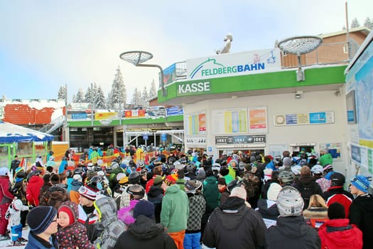 Standing in line in the ski area,here at Feldberg