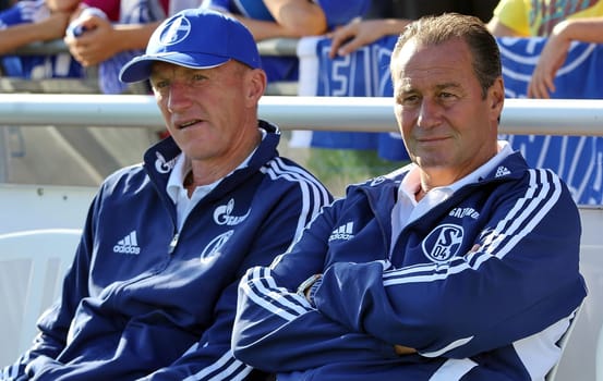Coach Huub Stevens,Schalke 04 was sacked on 16.12.12 after the 1:3 defeat against Freiburg. Left in the picture co-trainer Seppo Eichkorn