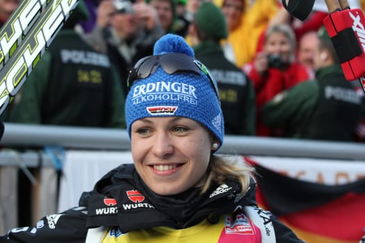 Unforgotten the jubilation of Magdalena Neuner after the World Championship title of Ruhpolding