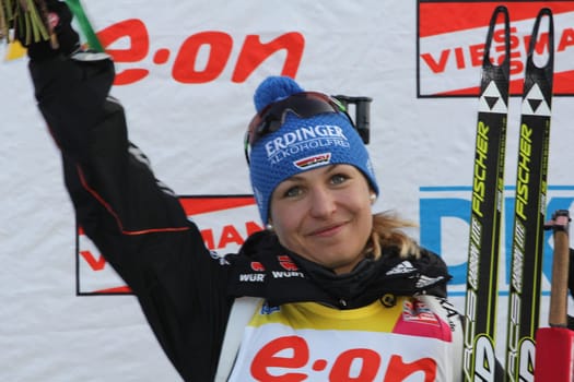 Unforgotten the jubilation of Magdalena Neuner after the World Championship title of Ruhpolding