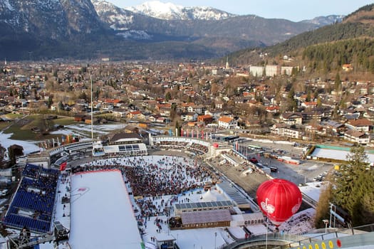 DAs Olypmpiastadion of Garmisch-Partenkirchen. Every year the New Year's ski jumping of the Four Hills Tour is held here