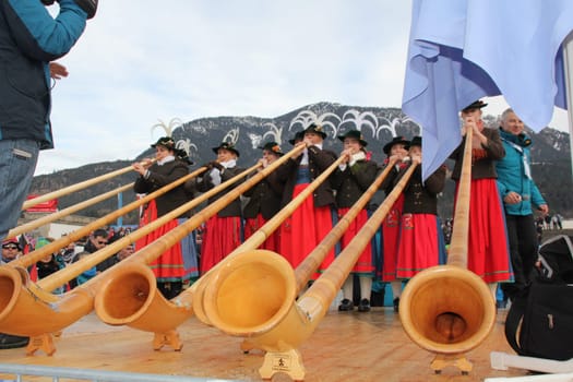 Alphorn winds at New Year's ski jumping
