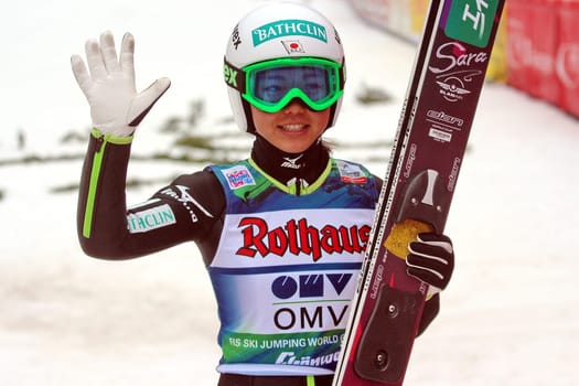 Sara Takanashi is happy to win the World Cup in Schonach
