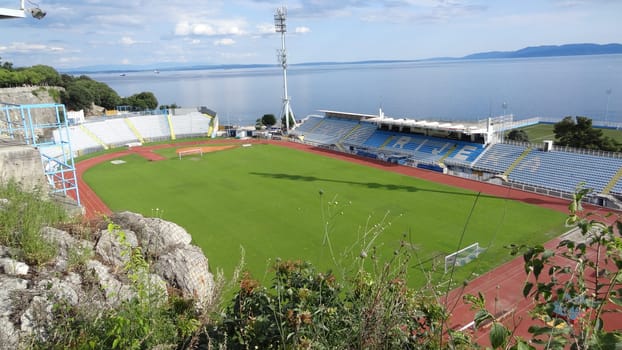 Idylliclocation: The football stadium of Rijeka is perched directly above the sea - the Croatian first division club HNK Rijeka plays its home games here.