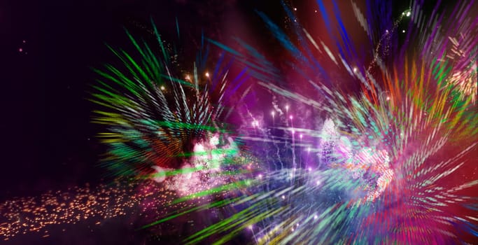 Fireworks with colorful light and glitter patterns,graphic star shapes with motion blur added