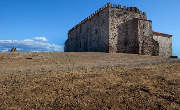 Tentudia monastery. Raised at 13th century, Badajoz, Spain. Panoramic view