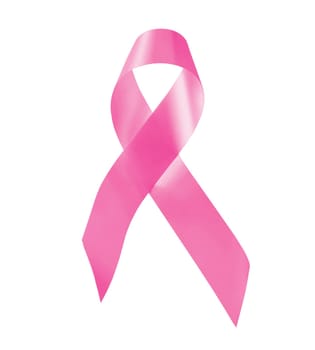 Breast cancer awareness pink ribbon isolated on white background with clipping path to cut and paste on top of a design.