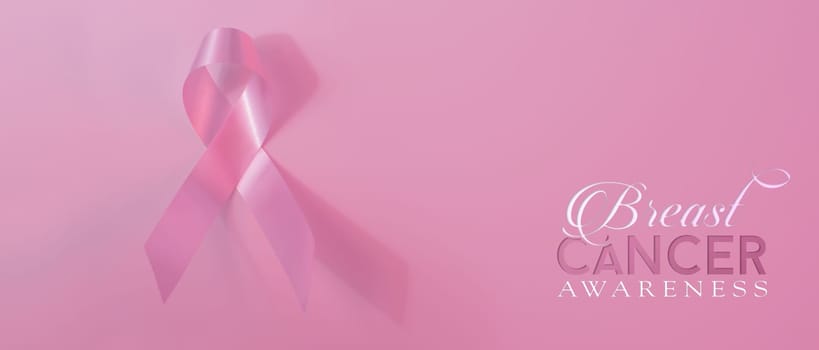 Breast cancer awareness ribbon with text over pink background. Ideal for social media cover or charity campaign.