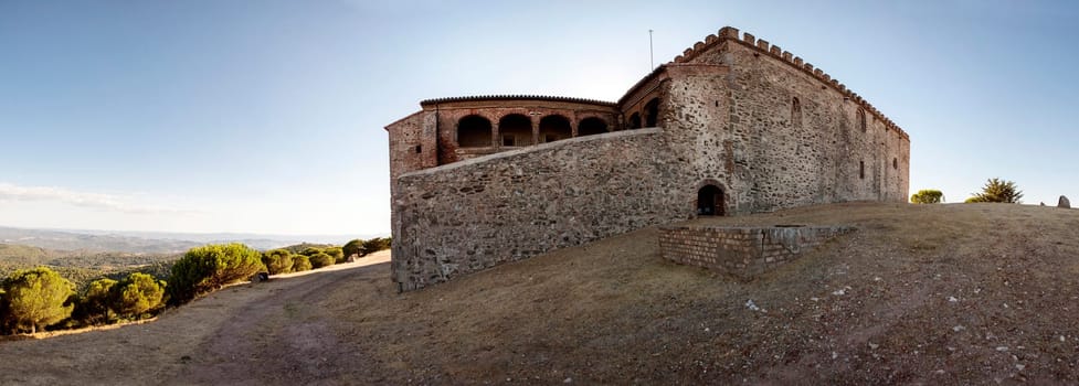 Tentudia monastery. Raised at 13th century, Badajoz, Spain. Panoramic view
