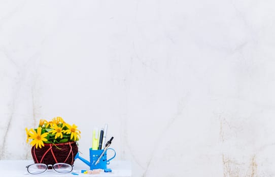 flower vase on table old wall background