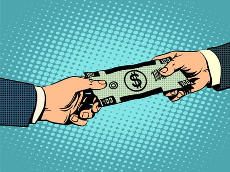 Money buying dollars business concept selling pop art retro style