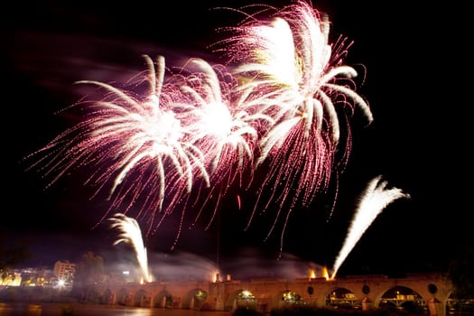 People observing the Puente de Palmas fireworks at San Juan festivity night