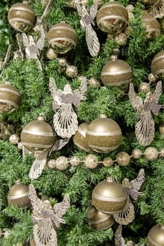 Ornaments on a christmas tree close-up