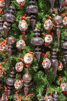 Ornaments on a christmas tree close-up