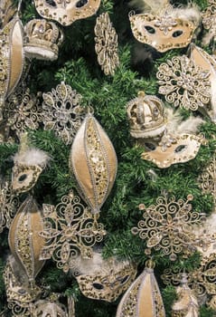 Ornaments on a christmas tree close-up