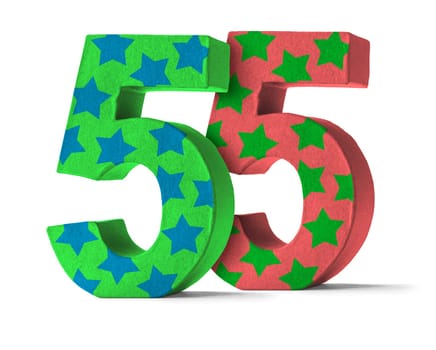 Colorful number made of cardboard - number 55