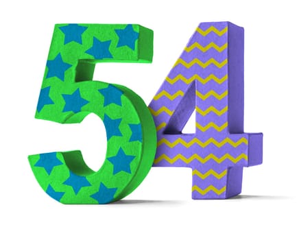 Colorful number made of cardboard - number 54