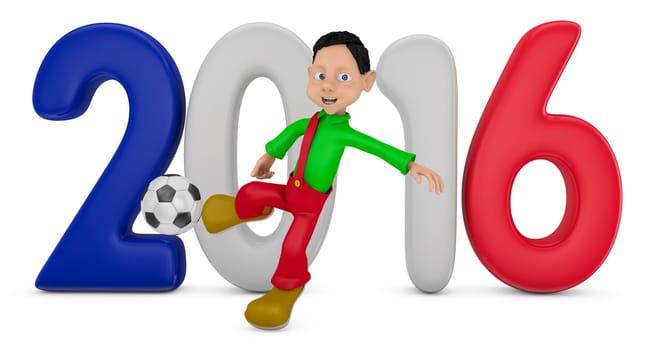Boy and Ball on a background of volumetric figures in 2016 in the colors of the flag of France