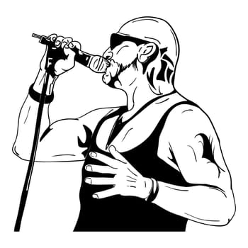 vector - Rock man with a microphone - isolated on background