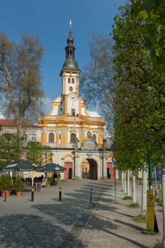View from the avenue to the church of the monastery