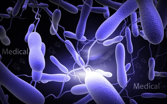 Digital illustration of cholera bacteria in colour background