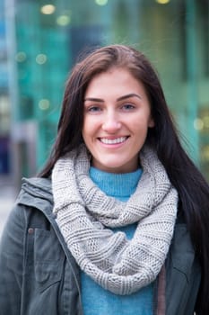 Portrait of an attractive, young woman in the city