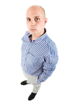 young casual man full body in a white background