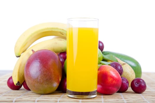 fruits and juice isolated on white background