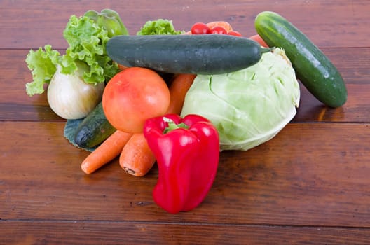 Fresh vegetables on wooden table