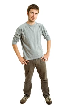 young casual man full body in a white background