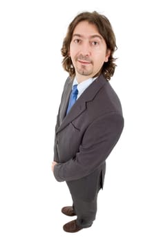 happy young businessman full length, isolated on white