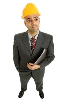 An engineer with yellow hat, isolated on white