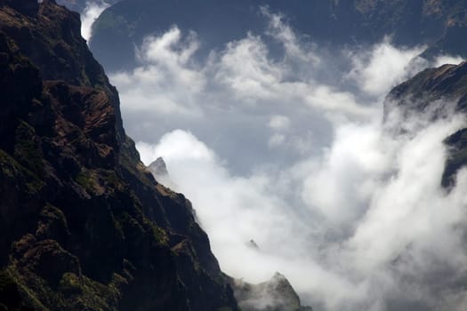 Mountains of Madeira island above the clouds at Pico do Areeiro and Ruivo