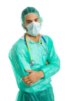 young male doctor, isolated on white background