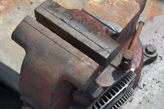 Old Used Bench Vise Made of Cast Iron