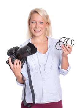 Photographer with camera and various filters