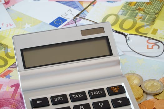 Empty display from calculator on Euro banknotes