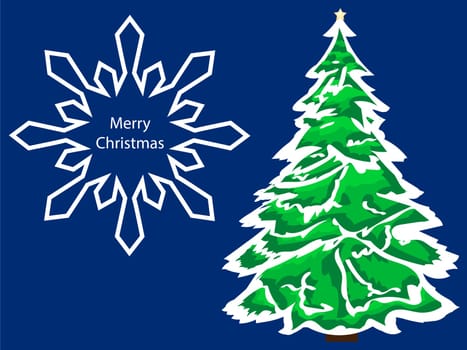 Merry Christmas snowflake green spruce holiday vector background