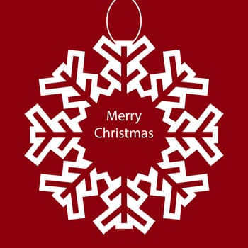 Merry Christmas snowflake holiday background. White message on red background vector