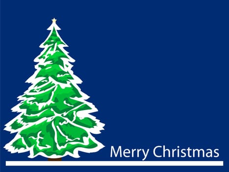Merry Christmas green tree on blue vector background