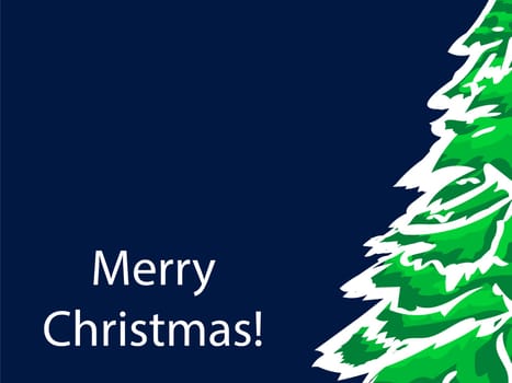 Merry Christmas greetings green tree on blue background vector