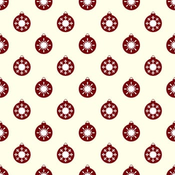 Red Christmas balls with white snowflakes holiday vector background seamless pattern