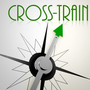 Cross train on green compass. Concept of healthy lifestyle