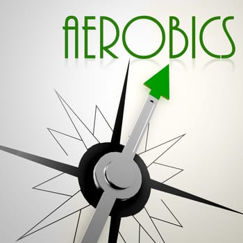 Aerobics on green compass. Concept of healthy lifestyle
