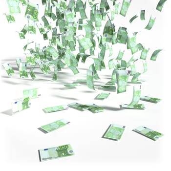 Rain of money from 100 euro notes
